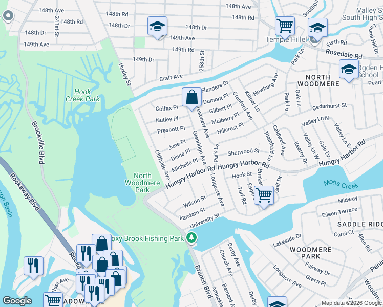 map of restaurants, bars, coffee shops, grocery stores, and more near 636 Diane Place in Valley Stream