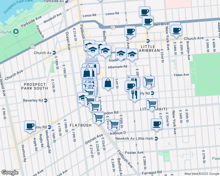 map of restaurants, bars, coffee shops, grocery stores, and more near 2391 Bedford Avenue in Brooklyn