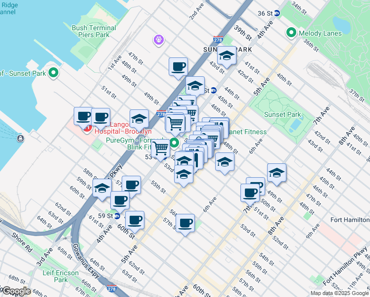 map of restaurants, bars, coffee shops, grocery stores, and more near 450 50th Street in Brooklyn