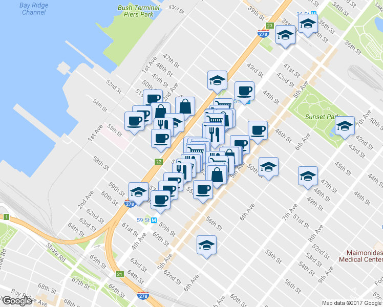 map of restaurants, bars, coffee shops, grocery stores, and more near 362 52nd Street in Brooklyn