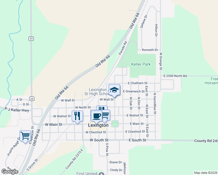 map of restaurants, bars, coffee shops, grocery stores, and more near 503 North Pine Street in Lexington