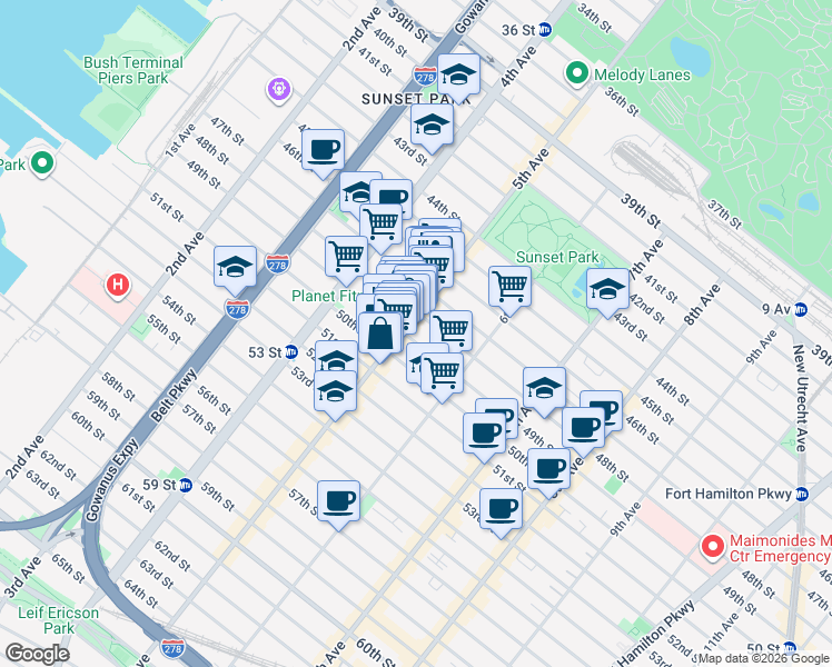 map of restaurants, bars, coffee shops, grocery stores, and more near 534 48th Street in Brooklyn