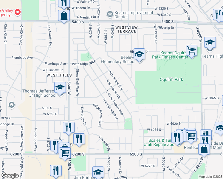 map of restaurants, bars, coffee shops, grocery stores, and more near 5808 Impressions Drive in Kearns
