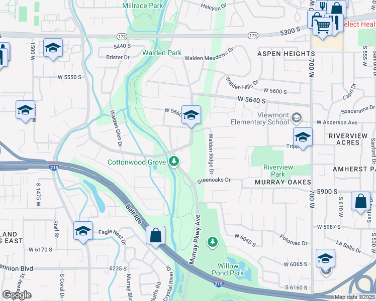 map of restaurants, bars, coffee shops, grocery stores, and more near 913 West Bullion Street in Murray