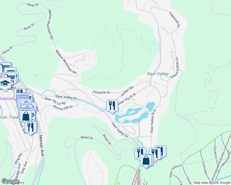 map of restaurants, bars, coffee shops, grocery stores, and more near 1790 Deer Valley Drive in Park City