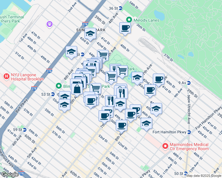 map of restaurants, bars, coffee shops, grocery stores, and more near 614 46th Street in Brooklyn