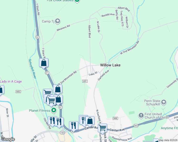 map of restaurants, bars, coffee shops, grocery stores, and more near 10 Arco Road in Pottsville