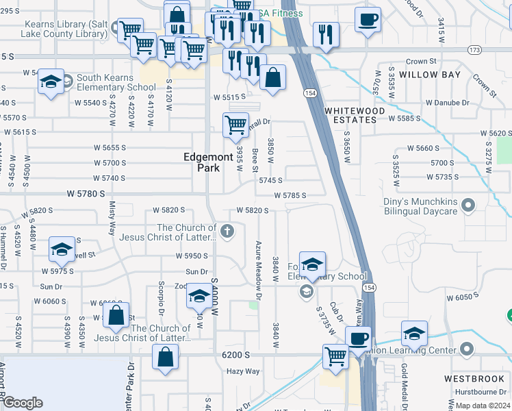 map of restaurants, bars, coffee shops, grocery stores, and more near 3892 West 5820 South in Salt Lake City