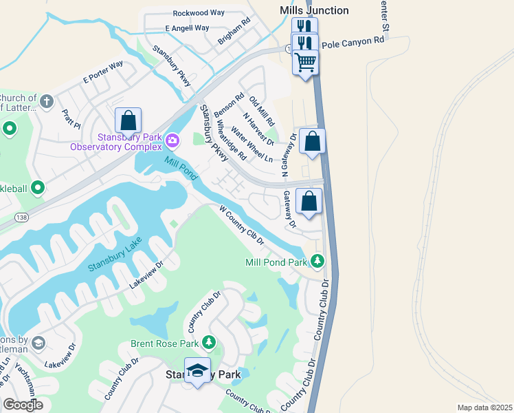 map of restaurants, bars, coffee shops, grocery stores, and more near 156 Crystal Bay Drive in Stansbury Park