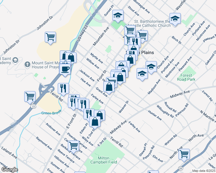 map of restaurants, bars, coffee shops, grocery stores, and more near 440 Hunter Avenue in Scotch Plains
