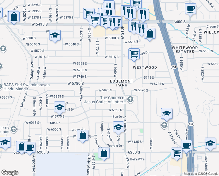 map of restaurants, bars, coffee shops, grocery stores, and more near 4094 West 5820 South in Kearns
