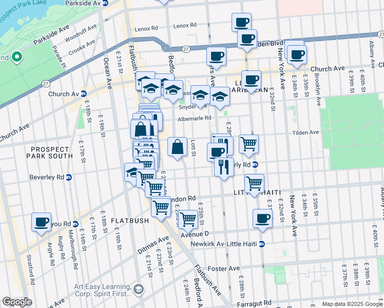 map of restaurants, bars, coffee shops, grocery stores, and more near 2391 Bedford Avenue in Brooklyn