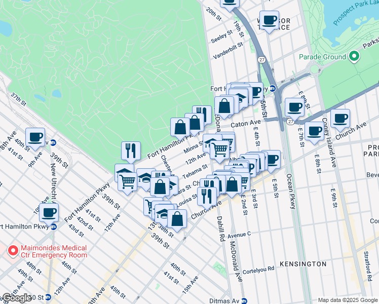 map of restaurants, bars, coffee shops, grocery stores, and more near 69 Minna Street in Brooklyn