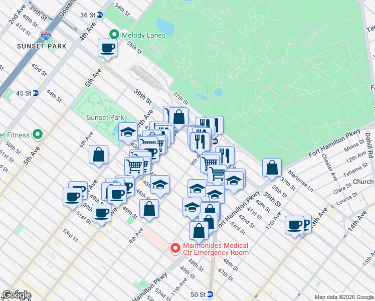 map of restaurants, bars, coffee shops, grocery stores, and more near in Brooklyn
