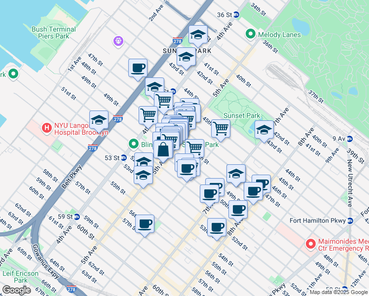 map of restaurants, bars, coffee shops, grocery stores, and more near 534 48th Street in Brooklyn