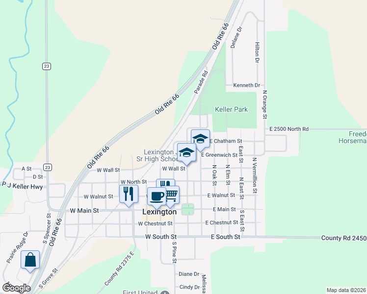 map of restaurants, bars, coffee shops, grocery stores, and more near 503 North Pine Street in Lexington