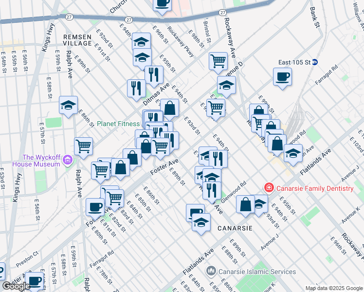 map of restaurants, bars, coffee shops, grocery stores, and more near 9018 Nolans Lane in Brooklyn