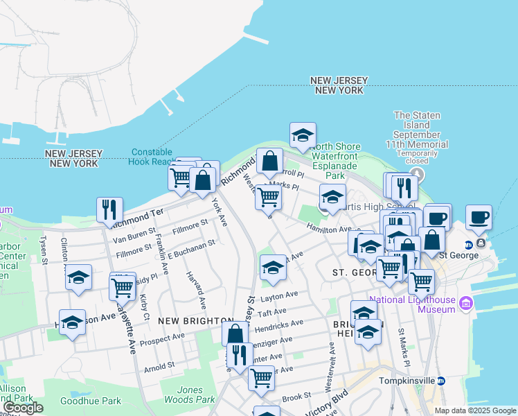 map of restaurants, bars, coffee shops, grocery stores, and more near 78 Westervelt Ave in Staten Island