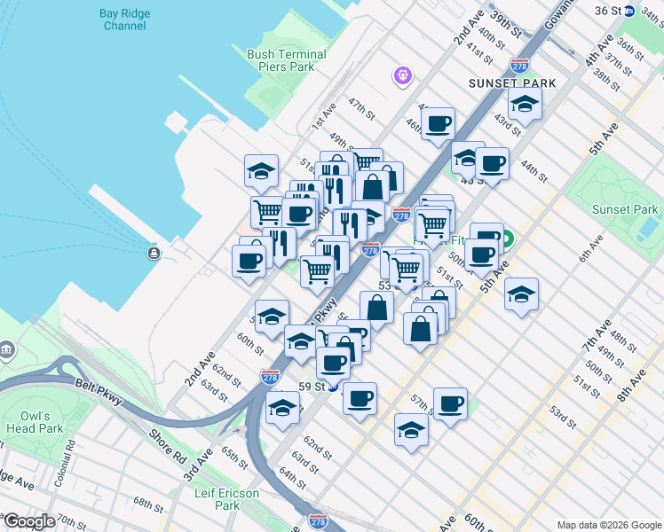 map of restaurants, bars, coffee shops, grocery stores, and more near in Brooklyn