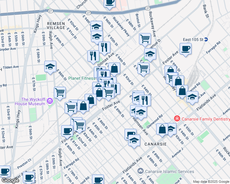 map of restaurants, bars, coffee shops, grocery stores, and more near 9018 Nolans Lane in Brooklyn