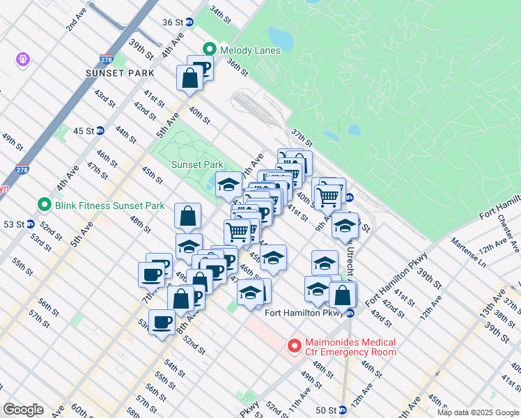 map of restaurants, bars, coffee shops, grocery stores, and more near in Brooklyn