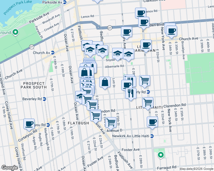 map of restaurants, bars, coffee shops, grocery stores, and more near 2363 Bedford Avenue in Brooklyn