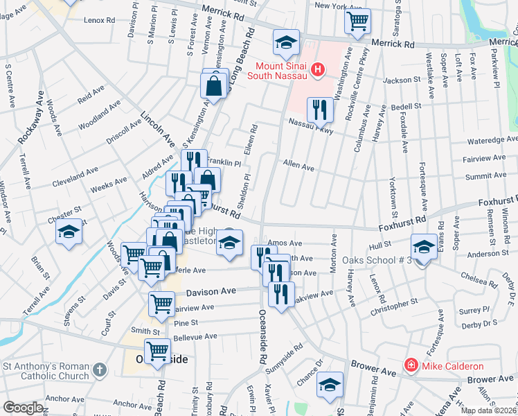 map of restaurants, bars, coffee shops, grocery stores, and more near in Nassau County