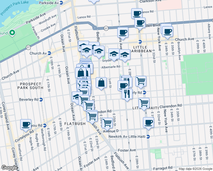 map of restaurants, bars, coffee shops, grocery stores, and more near 2391 Bedford Avenue in Brooklyn