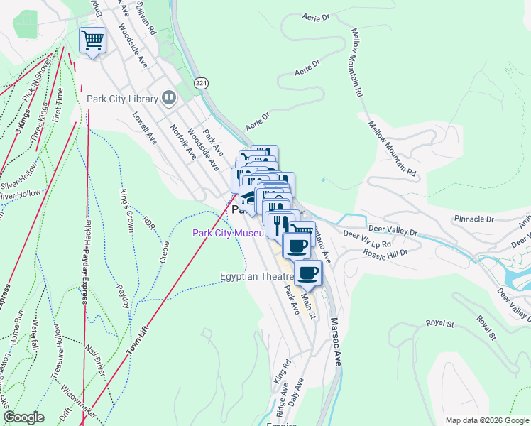 map of restaurants, bars, coffee shops, grocery stores, and more near in Park City