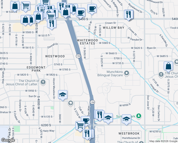 map of restaurants, bars, coffee shops, grocery stores, and more near 3623 West 5780 South in Salt Lake City