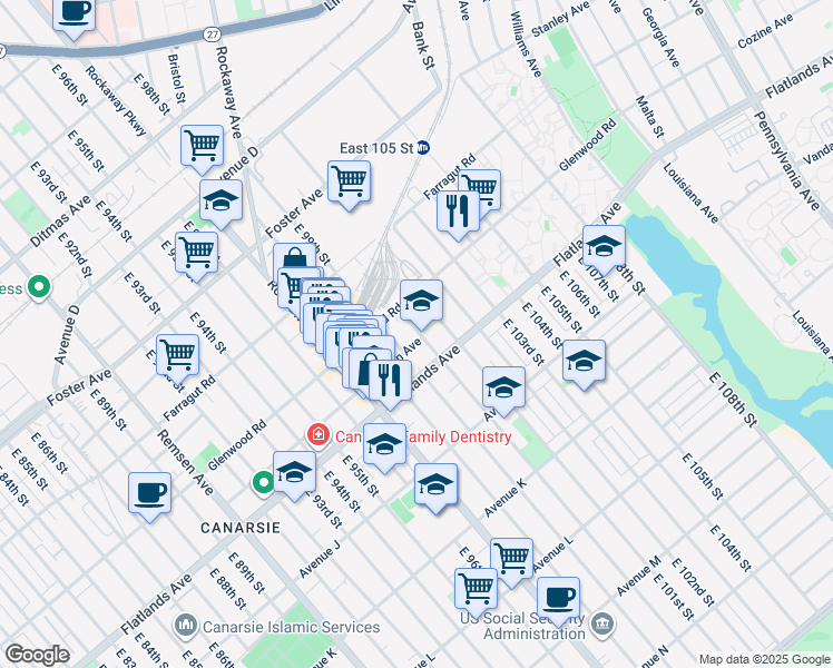 map of restaurants, bars, coffee shops, grocery stores, and more near 294 Conklin Avenue in Brooklyn
