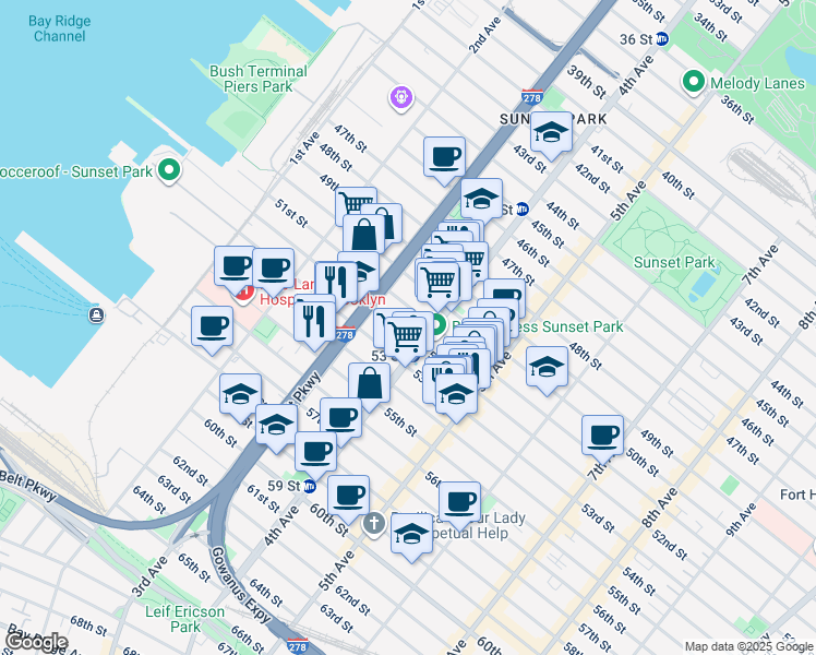 map of restaurants, bars, coffee shops, grocery stores, and more near 362 52nd Street in Brooklyn
