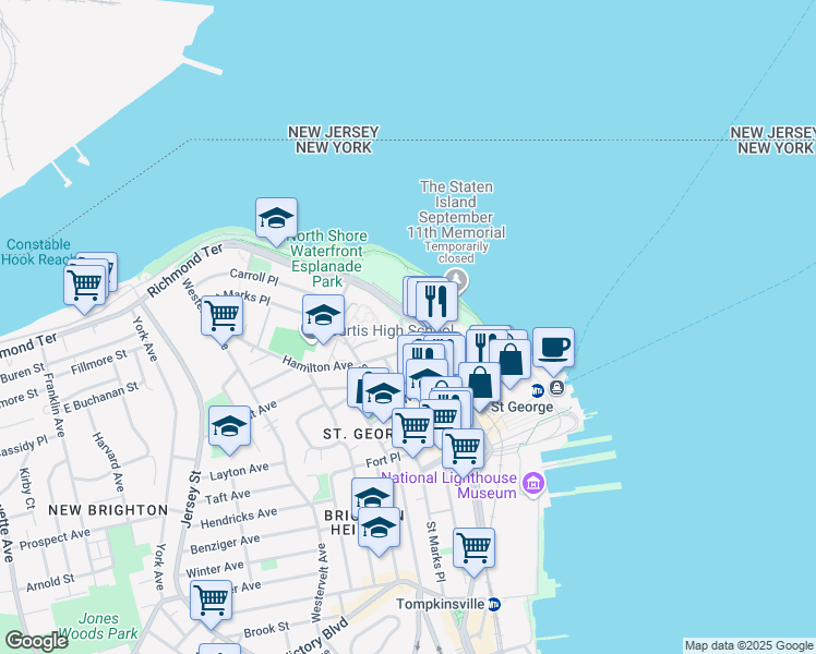 map of restaurants, bars, coffee shops, grocery stores, and more near 37 Hamilton Avenue in Staten Island