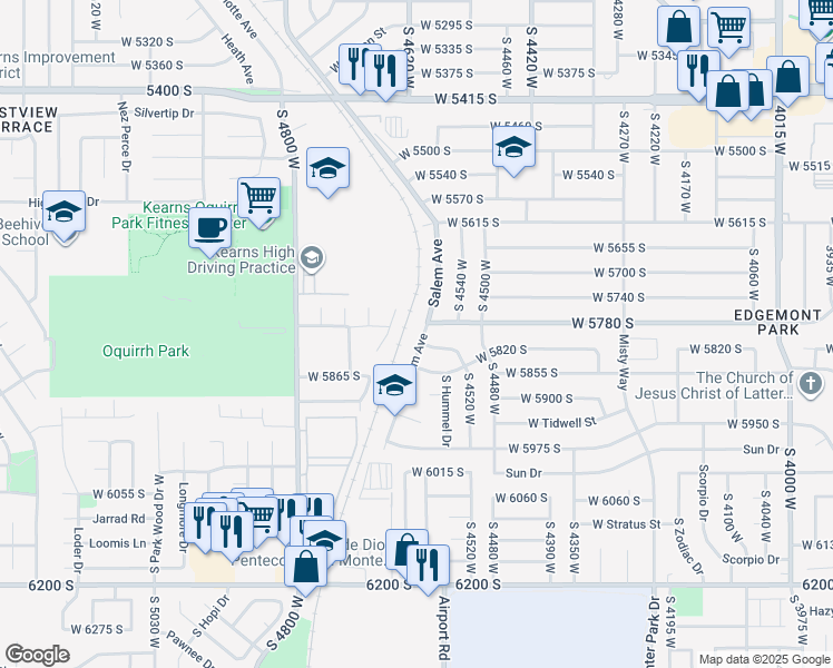 map of restaurants, bars, coffee shops, grocery stores, and more near 4587 Kyle Drive in Kearns