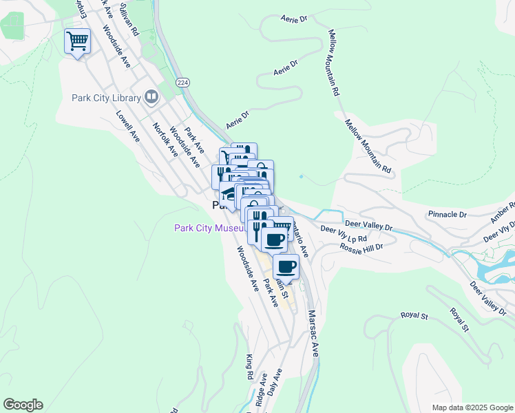 map of restaurants, bars, coffee shops, grocery stores, and more near 580 Main Street in Park City
