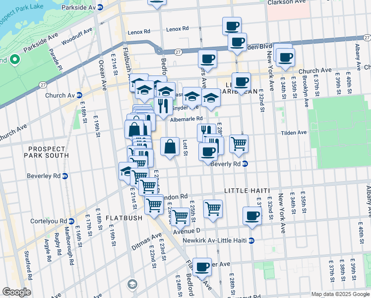 map of restaurants, bars, coffee shops, grocery stores, and more near 2391 Bedford Avenue in Brooklyn