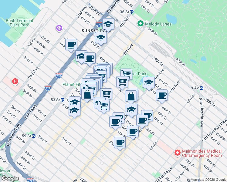 map of restaurants, bars, coffee shops, grocery stores, and more near in Brooklyn