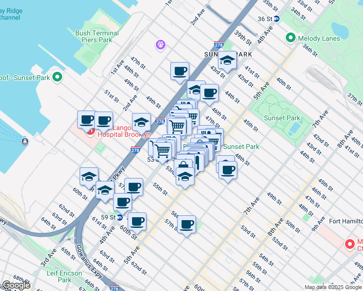 map of restaurants, bars, coffee shops, grocery stores, and more near 414 51st Street in Brooklyn