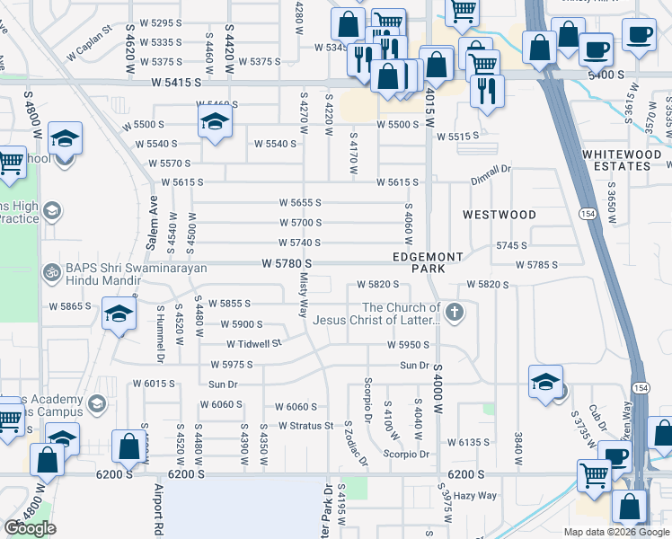 map of restaurants, bars, coffee shops, grocery stores, and more near 4207 West 5780 South in Kearns