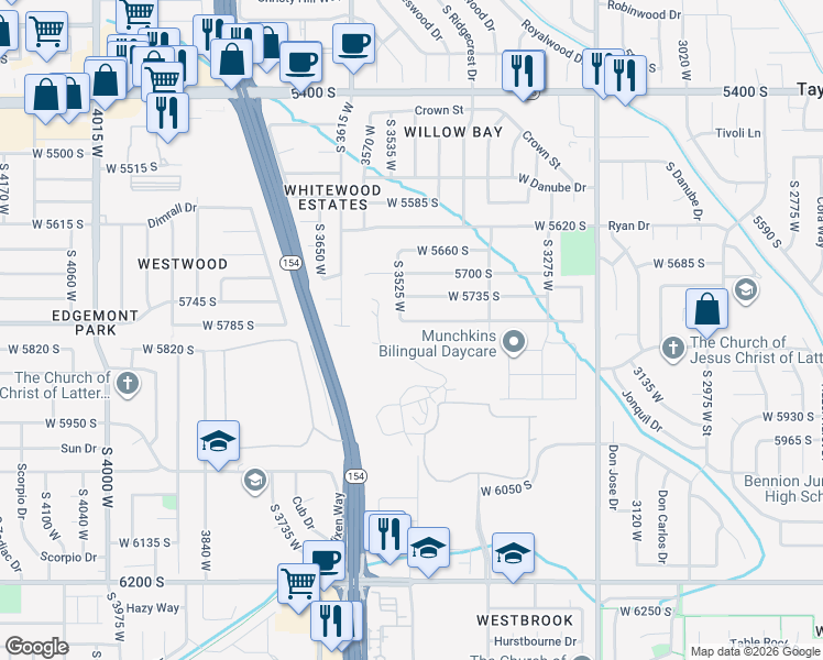 map of restaurants, bars, coffee shops, grocery stores, and more near 3503 West 5775 South in Salt Lake City
