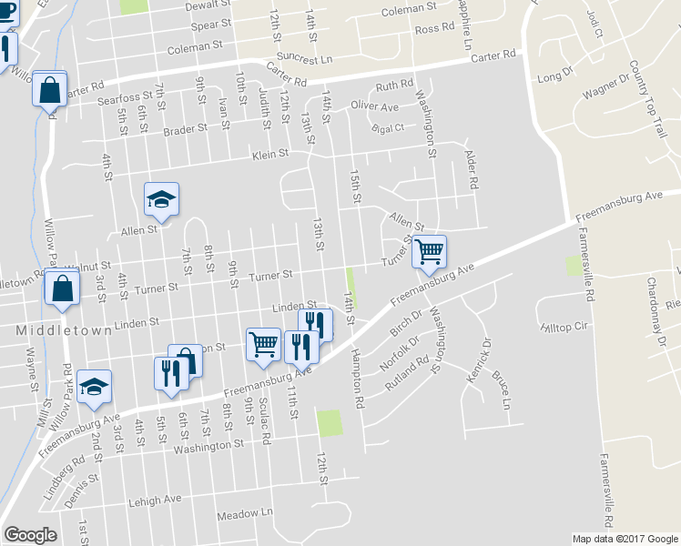 map of restaurants, bars, coffee shops, grocery stores, and more near 2031 14th Street in Bethlehem