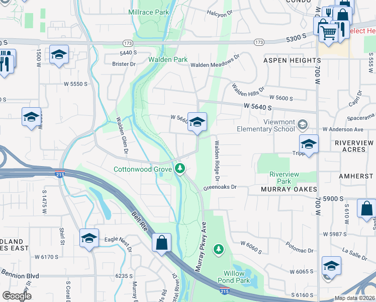 map of restaurants, bars, coffee shops, grocery stores, and more near 828 West Bullion in Taylorsville