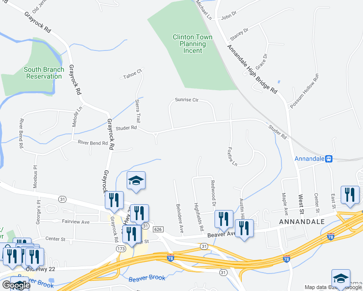 map of restaurants, bars, coffee shops, grocery stores, and more near 29 Studer Road in Clinton