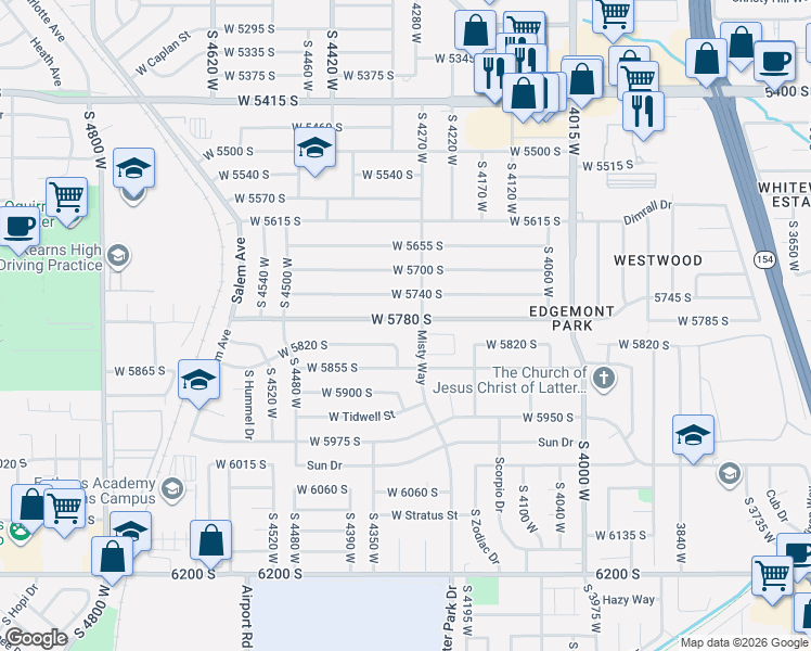 map of restaurants, bars, coffee shops, grocery stores, and more near 4281 West 5780 South in Kearns