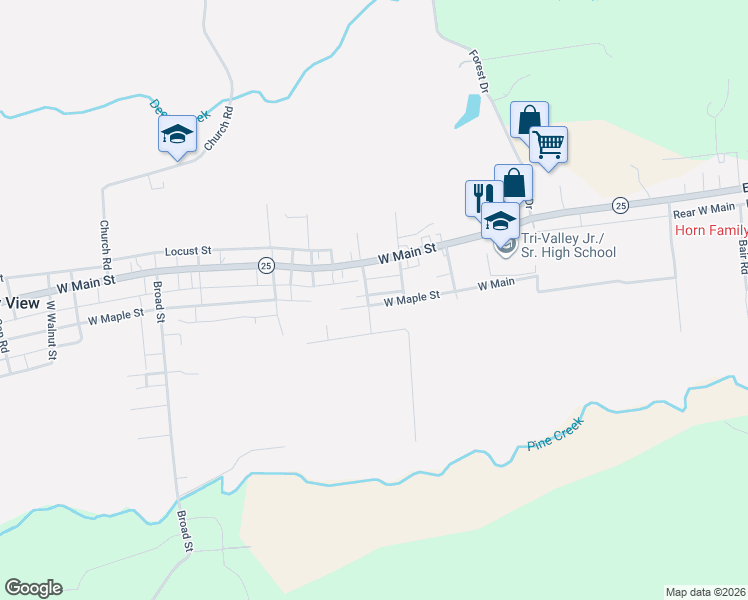 map of restaurants, bars, coffee shops, grocery stores, and more near 211 West Maple Street in Valley View