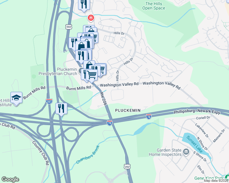 map of restaurants, bars, coffee shops, grocery stores, and more near 1102 Timberbrooke Drive in Bedminster