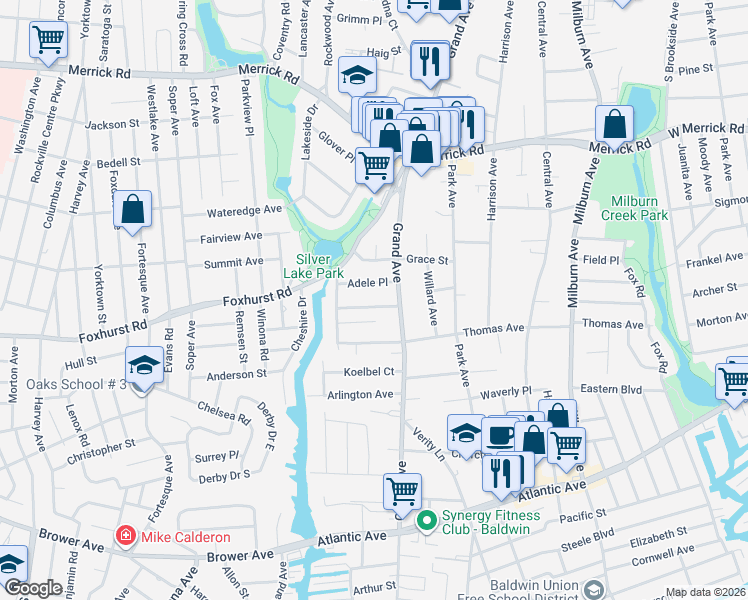 map of restaurants, bars, coffee shops, grocery stores, and more near 6 Riverside Avenue in Baldwin