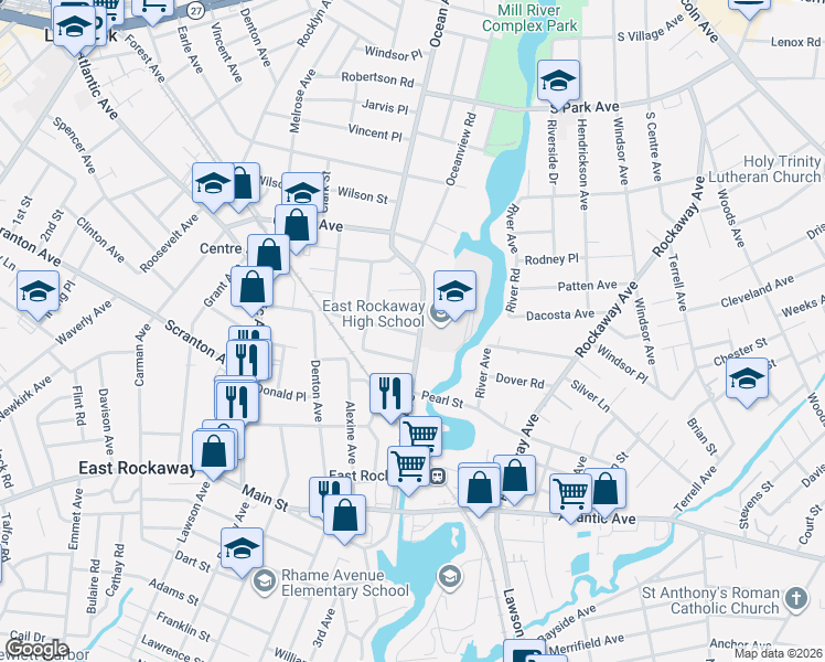 map of restaurants, bars, coffee shops, grocery stores, and more near 462 Ocean Avenue in East Rockaway
