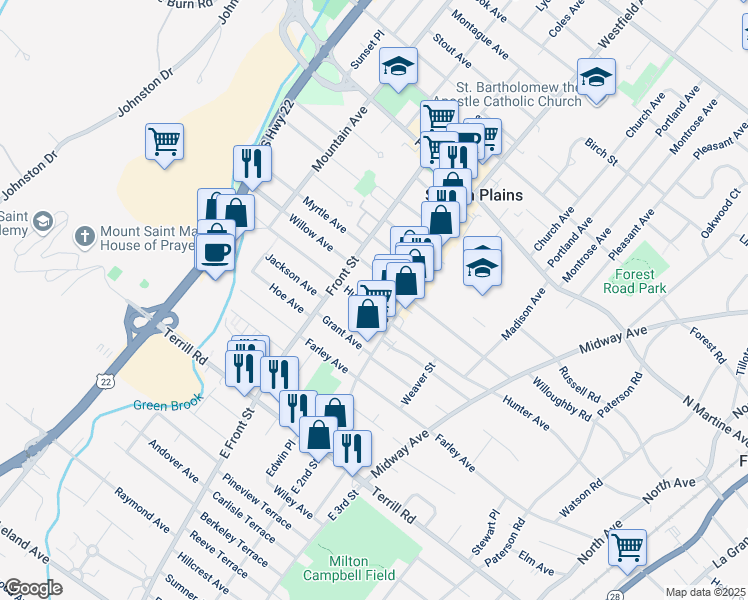 map of restaurants, bars, coffee shops, grocery stores, and more near 440 Hunter Avenue in Scotch Plains