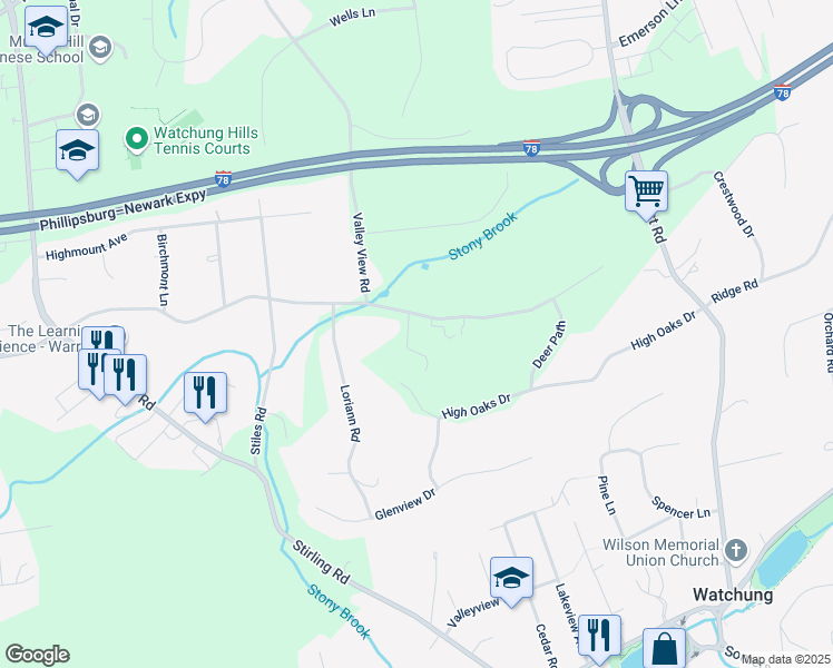 map of restaurants, bars, coffee shops, grocery stores, and more near 5 Klinger Lane in Warren